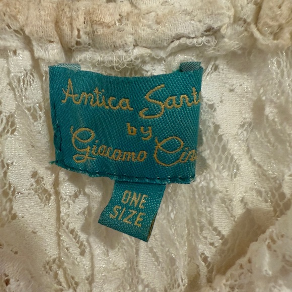 Antica Sartoria Cream Ruffled Tiered Lace Mini Dress with Bishop Sleeves - Picture 8 of 8